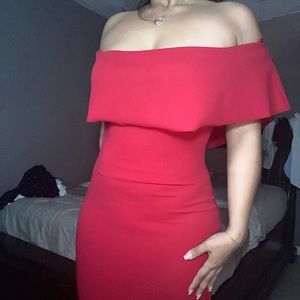 Off Shoulder Midi Red Dress